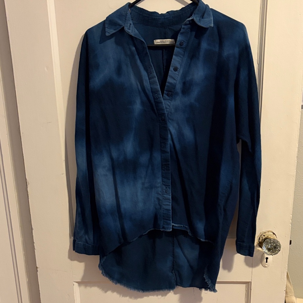 Zara Blue Tie-Dye Button-Up Shirt